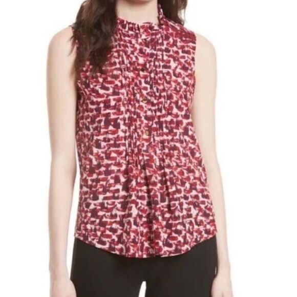 Kate Spade Pintuck Gold Button Sleeveless Silk Top SIZE XS - Picture 1 of 6